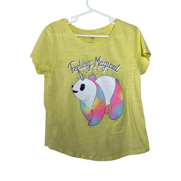 SO Favorite Graphic Tee Yellow Small 7 Unicorn Panda Graphic Glitter Colorful - Picture 1 of 5